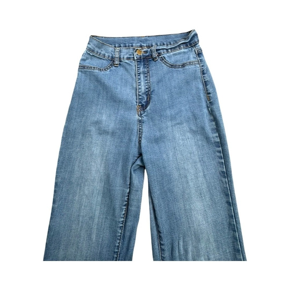SHEIN Jeans Womens 28 Light Blue Flare Bell Bottom High Waisted Wide Leg Retro - Picture 11 of 13